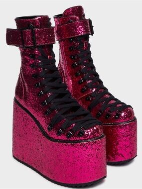 DollsKill x Club Exx NIB/NWT - sugar coated pink glitter traitor boots size 6